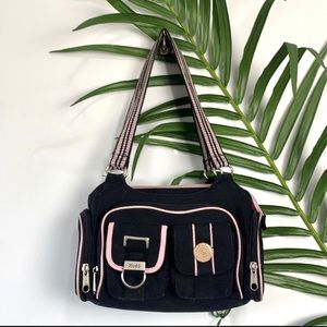 Y2K Mudd Micro Black & Pink Mini Duffel Style Purse Bag 2000s